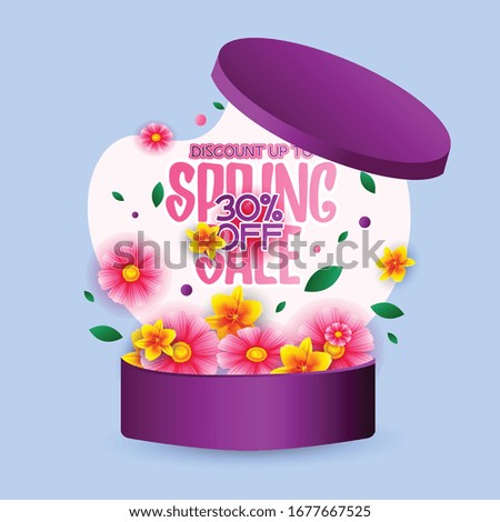 Spring Sale Styles Font with Colorful Flowers and Leaves Decorated on  Background
