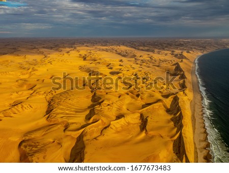 Aerial picture of the so called Great Wall at the Atlantic Ocean on the Skeleton Coast in western Namibia  during summer