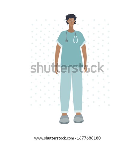 Medical Doctor or nurse male character. Hospital young man profession concept vector illustration. Simple flat cartoon style clip art for health care workers epidemic pandemic quarantine instruction