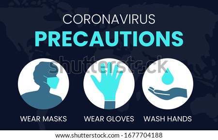 Coronavirus Precautions Wear Masks, Gloves, Wash Hands Illustration Royalty-Free Stock Photo #1677704188