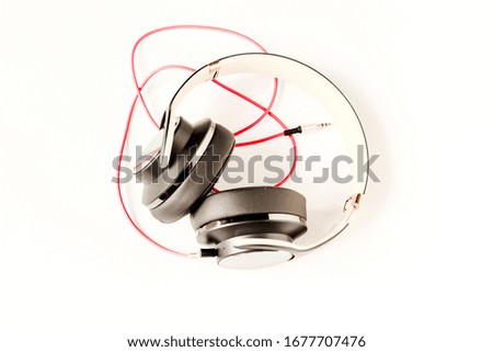 close up of headphone for listen music isolated on white background. 