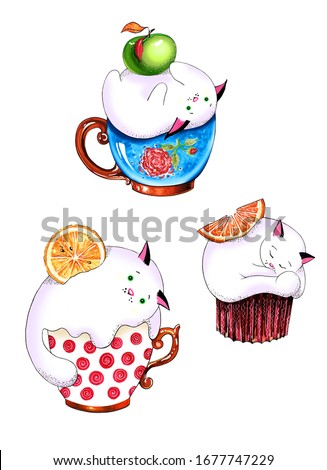 Funny cat-cupcake sitting on a Cup.
