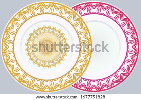 Decorative round plate with mandala from floral elements.Vector  illustration. Home decor, interior design. matching decorative plates for interior design.