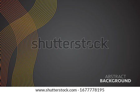Design elements. Wave of many Yellow gradient lines. Abstract wavy stripes on Dark background isolated. Creative line art. Vector illustration
