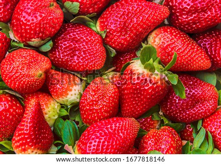 Natural background of red strawberries on the table ready to eat Royalty-Free Stock Photo #1677818146