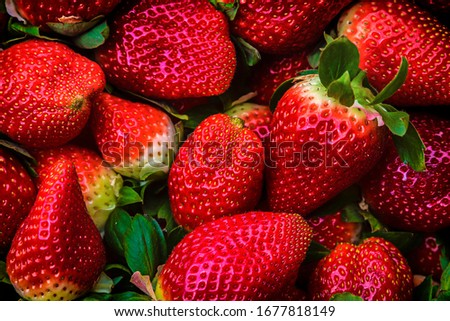 Natural background of red strawberries on the table ready to eat Royalty-Free Stock Photo #1677818149