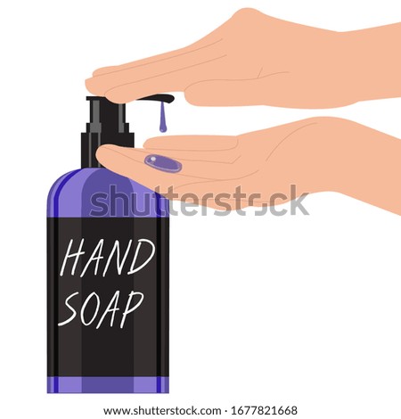 Illustration of wash hand or using liquid soap to avoid corona virus. Campaign to reduce corona virus spread. Flat vector isolated on white.