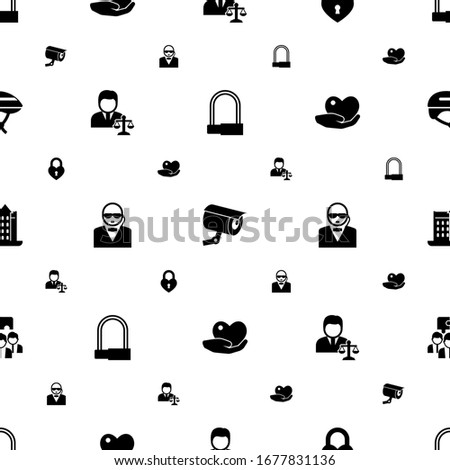 protection icons pattern seamless. Included editable filled Bike padlock, security camera, heart lock, lawyer, security, caring, castle icons. protection icons for web and mobile.