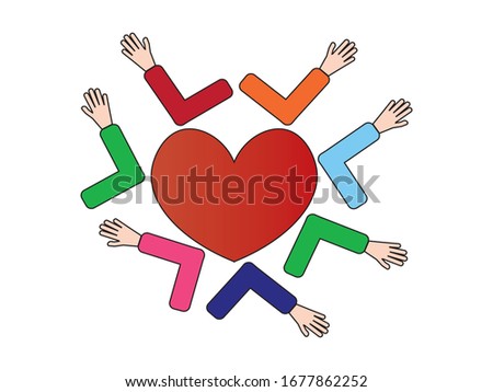 Colorful Hands Touching Elbows with Red Heart