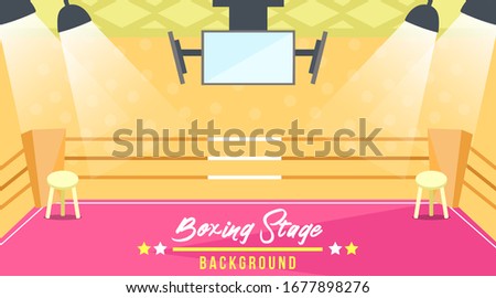 Empty Boxing ring with Lighting and red stage. Flat Vector Illustration. Web vector illustration. Vector Background. Suitable for web design, brochure, flyer or poster.