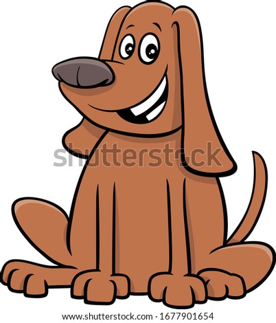 Cartoon Illustration of Happy Sitting Dog Comic Animal Character