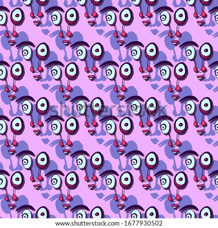 Vector seamless abstract pattern with cartoon strange faces