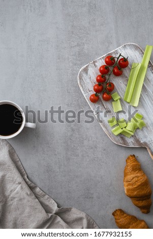 flat lay of food on gray concrete table