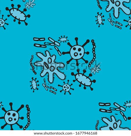 Microorganism Seamless Vector. Simple Virus Infection Cell cancer, microbe, virus. Molecular structure Backdrop. Antiviral in hospital Background.  Bacteria Illustration.