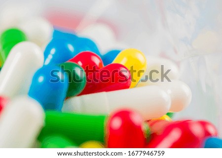 Indoor macro photography colorful capsule medicine