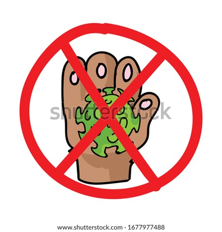 Corona virus covid 19 no touching educational banner for self isolation vector. Cute bunny paw for kids friendly medical healthcare awareness help clip art. Hygiene with picture of virus support.
