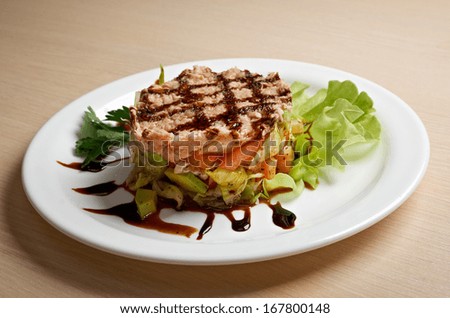 Salad with beef.Shallow depth-of-field. 