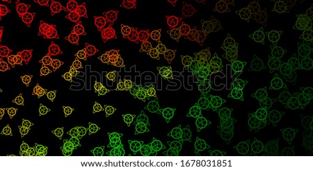 Dark Green, Red vector background with occult symbols. Illustration with magical signs of spiritual power. Simple base for your occult design.