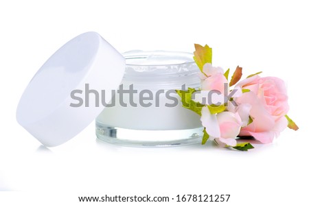 Beauty cream for face flowers on white background isolation
