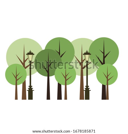 
Park with trees and lanterns. vector
