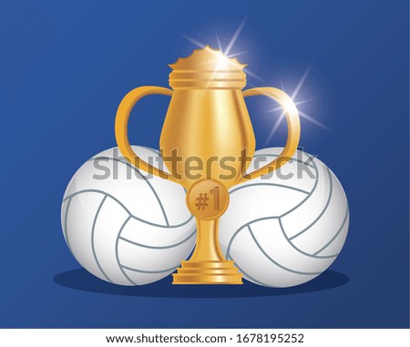 volleyball sport balloons with trophy cup vector illustration design