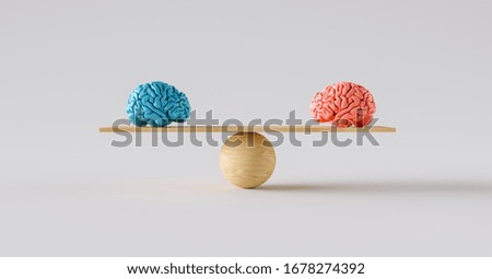 wooden scale balancing one woman brain and one man brain. Royalty-Free Stock Photo #1678274392