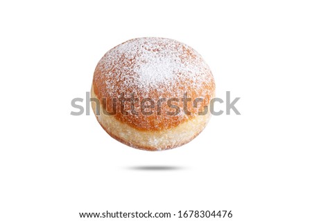  fresh donut sprinkled with powdered sugar. isolate on white background