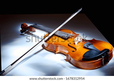 Classic violin and bow on white background