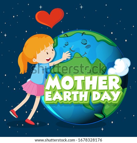 Poster design for mother earth day with girl hugging earth in background illustration
