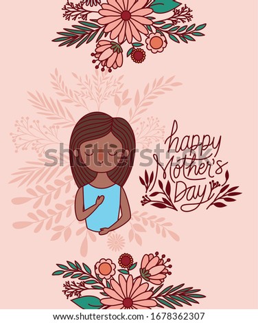 Mother cartoon with flowers and leaves design, happy mothers day love relationship decoration celebration greeting and invitation theme Vector illustration
