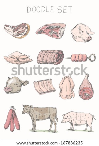 Set of meat doodle