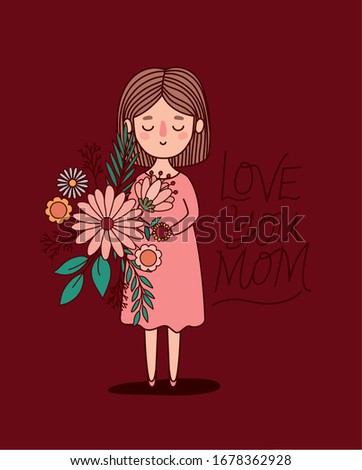 Mother cartoon with flowers and leaves design, happy mothers day love relationship decoration celebration greeting and invitation theme Vector illustration