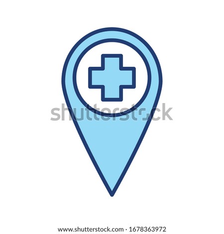 cross inside mark line and fill style icon design of Health medical care emergency aid exam clinic and patient theme Vector illustration