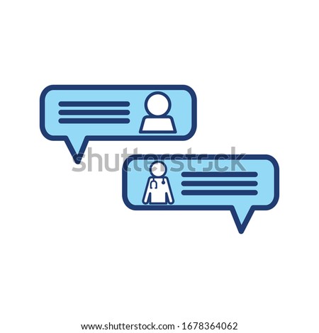 Communication bubbles line and fill style icon design of Health online medical care emergency aid exam clinic and patient theme Vector illustration