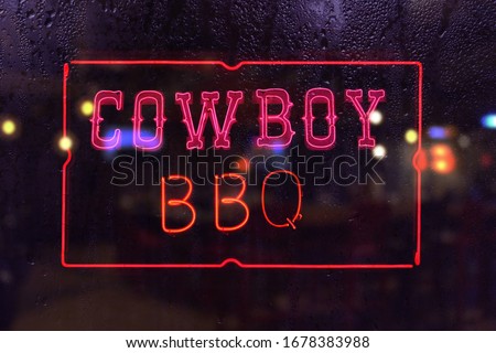 Cowboy Barbecue Neon Sign Indicating Style of BBQ that is grilled instead of smoked