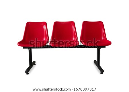 Red plastic chairs at the bus stop isolated on white background  Royalty-Free Stock Photo #1678397317