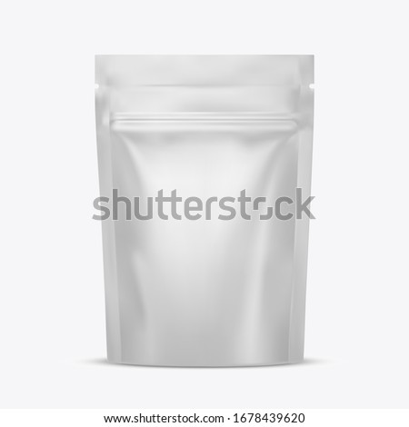 Blank food stand up flexible pouch snack sachet bag with zipper. Package mockup. Template for design. Realistic 3d vector illustration isolated on white background Royalty-Free Stock Photo #1678439620