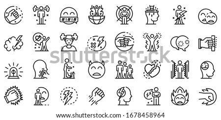Rage icons set. Outline set of rage vector icons for web design isolated on white background Royalty-Free Stock Photo #1678458964