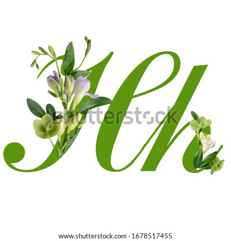 Letter H with beautiful flowers on white background