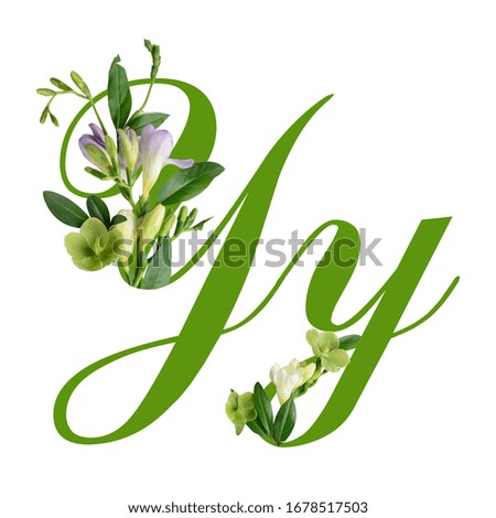 Letter Y with beautiful flowers on white background