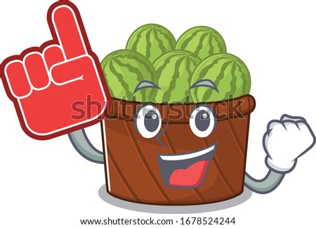 Watermelon fruit basket mascot cartoon style with Foam finger