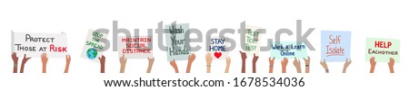 Coronavirus covid-19 virus banner with children holding action signs and steps to stop the spread Royalty-Free Stock Photo #1678534036