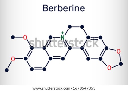 Berberine C20H18NO4, herbal alkaloid molecule. Structural chemical formula. Vector illustration  Royalty-Free Stock Photo #1678547353