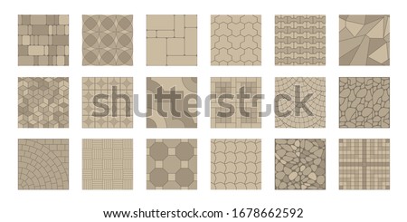 Set of vector street pavements. Top view. Collection of seamless patterns. Paving slabs. View from above. Royalty-Free Stock Photo #1678662592
