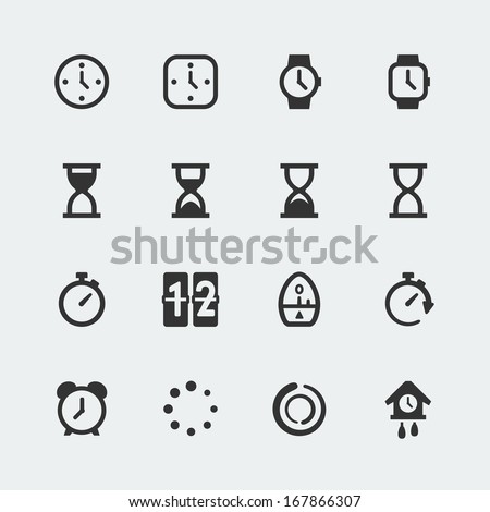 Vector time and timepieces mini icons set Royalty-Free Stock Photo #167866307