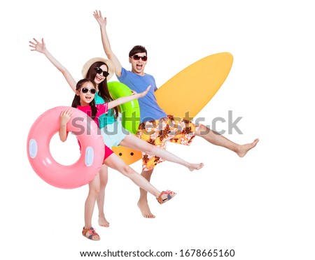 Happy Family With Summer Vacation concepts and isolated on white