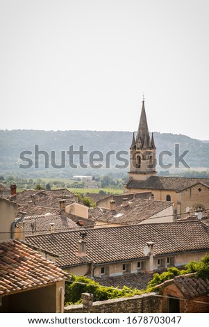 Top view on Bounnieux in the heart of Provence France with church tower 