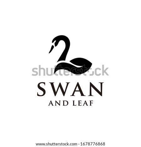 swan and leaf logo design vector