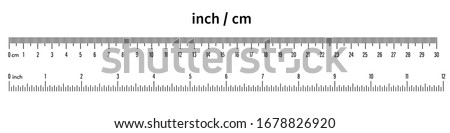 Marking rulers 30 cm, 12 inch.Ruler scale measure.Length measurement scale chart. Ruler 30 centimeter and 12 inch. Black on a white background - stock vector. Royalty-Free Stock Photo #1678826920