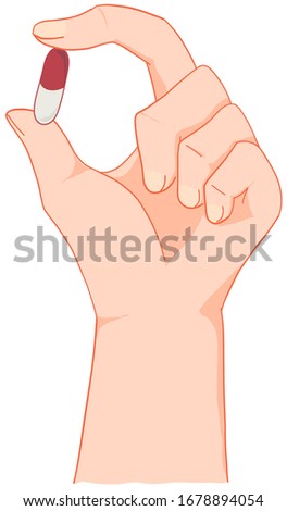 Illustration of a hand holding a red-white pill